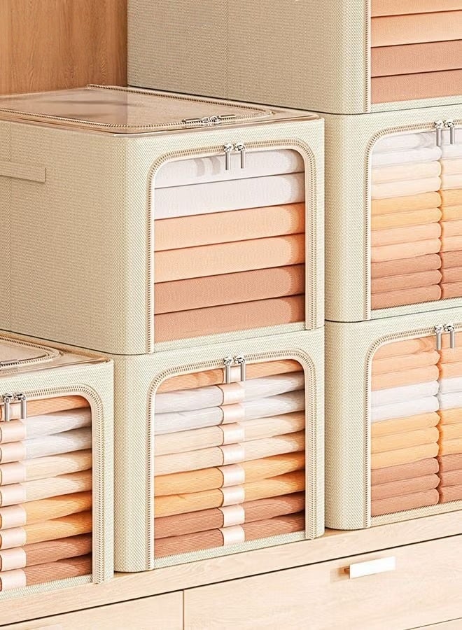 مربع الملابس القابلة للطي,53x35x30cm,2 قطعة أكسفورد النسيج خزانة منظم حقيبة مجموعة مع مقابض حمل ونافذة واضحة,56L كبيرة القدرة الصلب إطار سلالات تخزين لبطانيات الفراش لعب هدية - Image 3